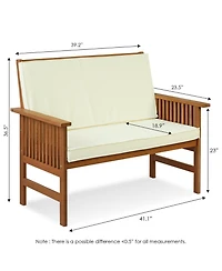 Homlux Outdoor Hardwood Patio Bench with Cushion, Weather-Resistant Teak Finish