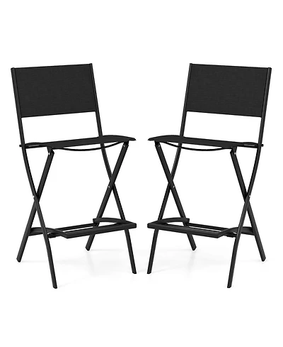 Costway Set of 2 Outdoor Bar Chair Folding Bar Height Stool with Metal Frame