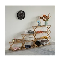 Basicwise Bamboo Foldable Shoe Rack, Free Standing Shoe Organizer Storage Rack, 4 Tier