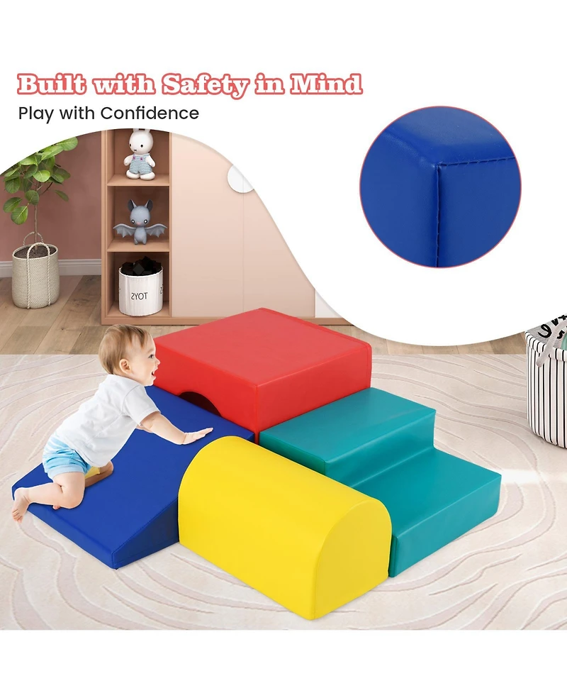 Gymax Toddler Climb & Crawl Activity Playset Blocks w/ Waterproof Pu Cover Epe Foam Multi-color