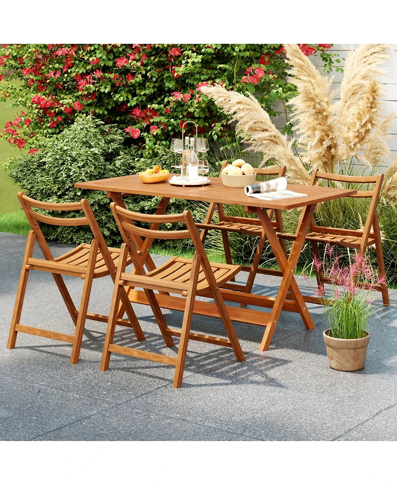 Gymax 54.5'' x 27.5'' Patio Dining Table w/ Teak Painting 2'' Umbrella Hole for Balcony