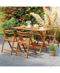 Gymax 54.5'' x 27.5'' Patio Dining Table w/ Teak Painting 2'' Umbrella Hole for Balcony