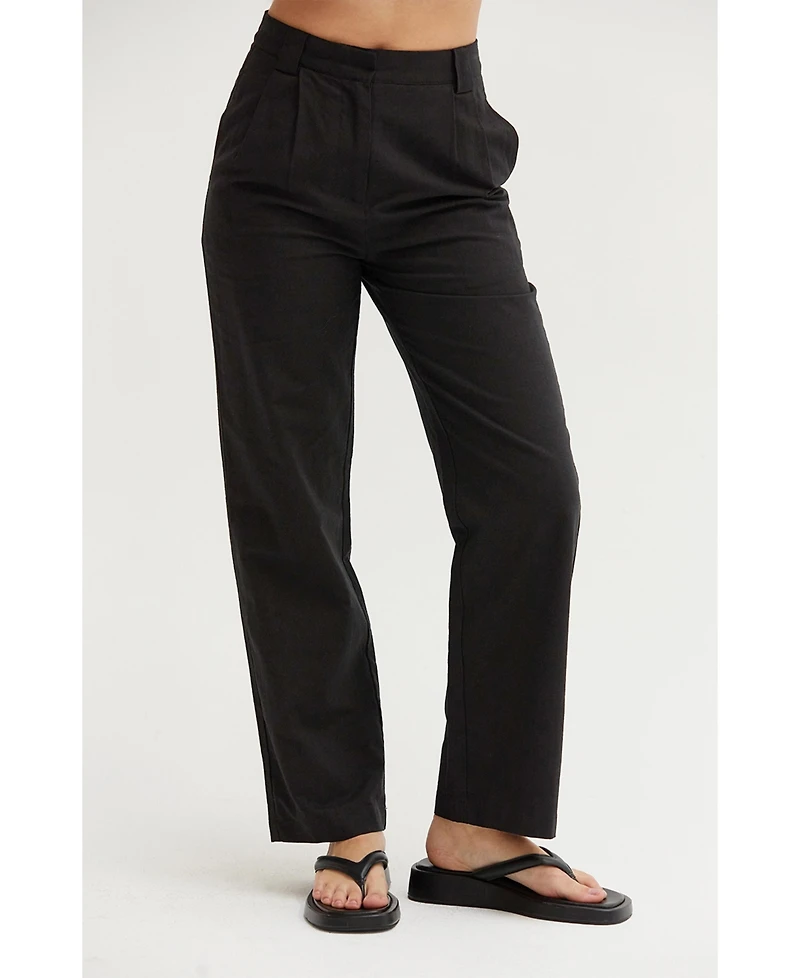 Crescent Women's Erin Straight Leg Linen Trousers Success