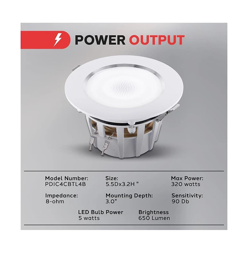 Pyle 4 Bluetooth Ceiling / Wall Speaker Kit - (4) Aluminum Frame 2-Way Speakers with Built-in Led Lights