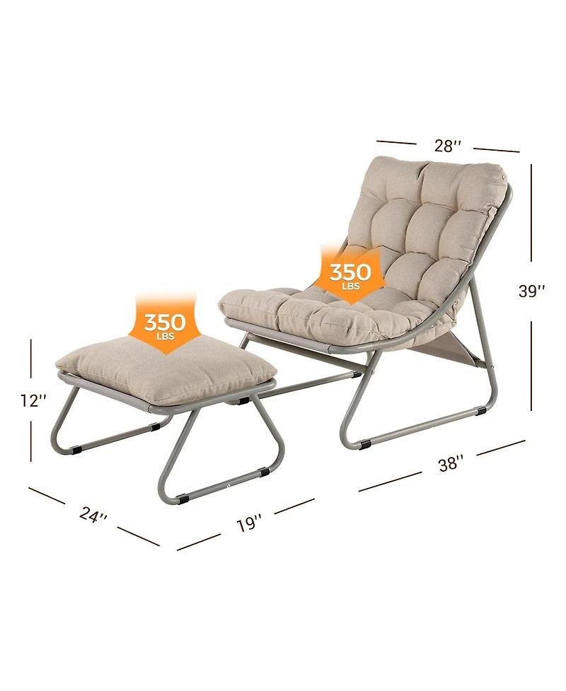 Mondawe 2-Piece All-Iron Removable Lounge Chair Set With Cushions & Footrest,Breathable Mesh Chair