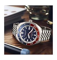 Stuhrling 1008 Men s Automatic Watch Tonneau Stainless Steel Case Blue Dial Pepsi Red Blue Bezel Jubilee Bracelet 200M Water Resistant Date Window