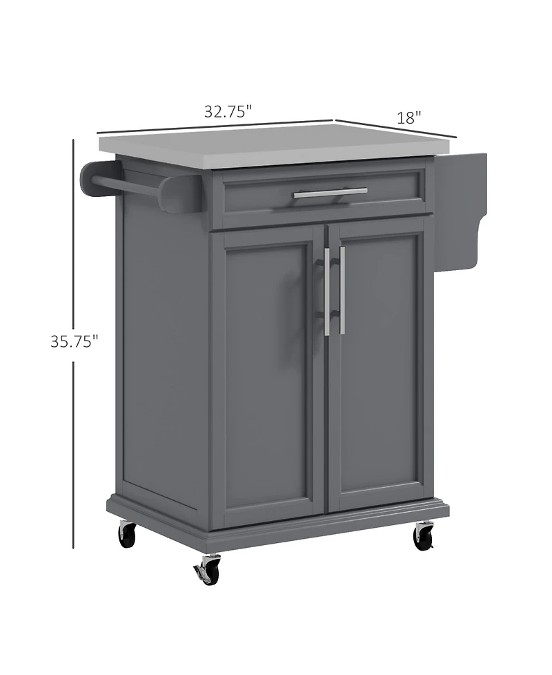 Halifax North America Gray Kitchen Island Cart: Drawer, Stainless Top, Utility Storage