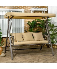 Flynama 3-Seat Patio Swing Chair, Porch Swing Glider with Cushion, 3 Throw Pillows & Adjustable Canopy for Porch, Garden, Poolside, Backyard