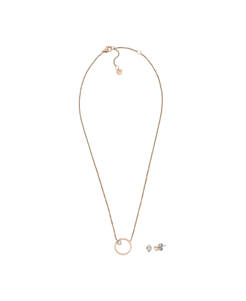 Skagen Women's Kariana Rose-Tone Stainless Steel Combo Necklace and Earrings Set