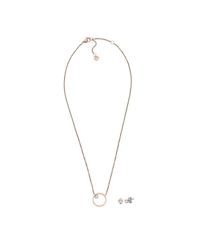 Skagen Women's Kariana Rose-Tone Stainless Steel Combo Necklace and Earrings Set