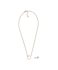 Skagen Women's Kariana Rose-Tone Stainless Steel Combo Necklace and Earrings Set