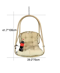 Swing Egg Chair with Stand Indoor Outdoor Wicker Rattan Patio Basket Hanging Chair with C Type bracket , with cushion and pillow,Patio Wicker folding