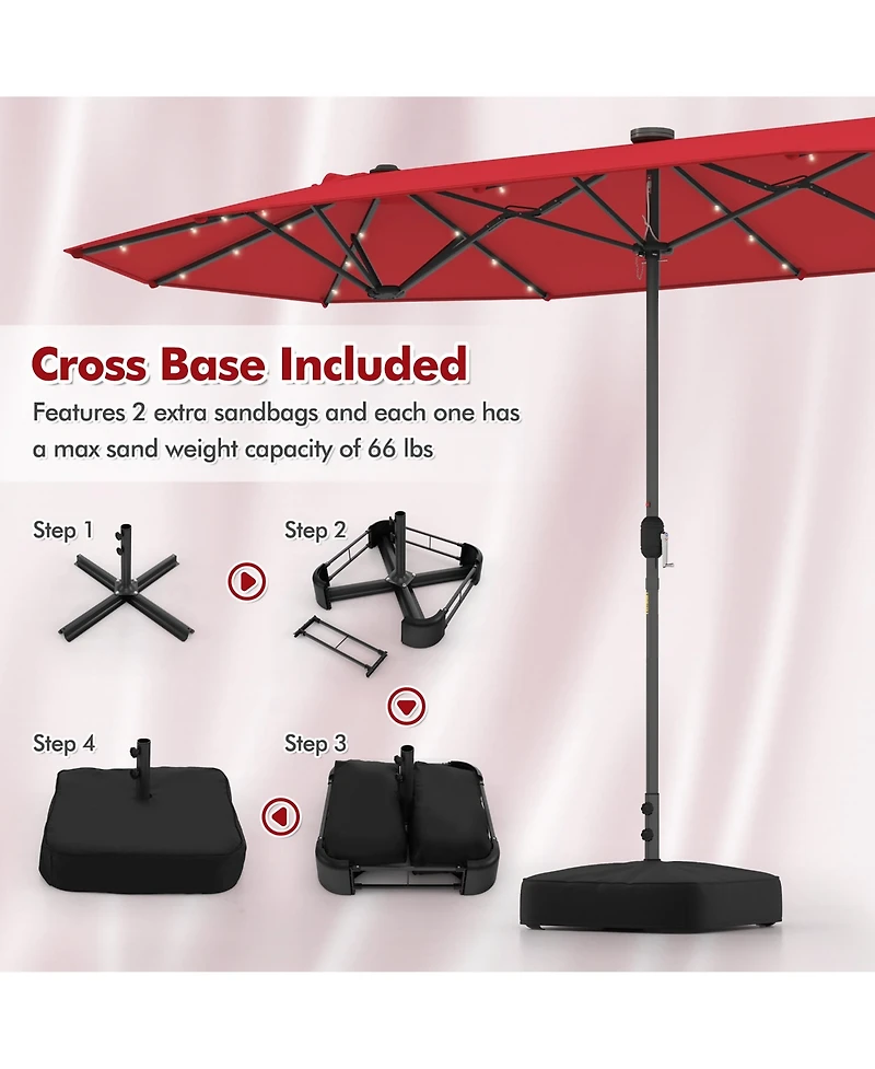Gymax 13 Ft Patio Umbrella Double-Sided Market Umbrella w/ 36 Solar-Powered Led Lights