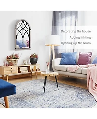 Homcom 36.5" x 23.5" Farmhouse Wall Mirror, Arch Window Mirror for Wall