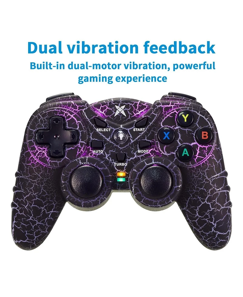 Nbcp Light-Up Wireless Controller for Pc, Black Crack Design with Rgb Led Lights, Turbo Function, Compatible with Windows & Steam