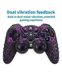 Nbcp Light-Up Wireless Controller for Pc, Black Crack Design with Rgb Led Lights, Turbo Function, Compatible with Windows & Steam