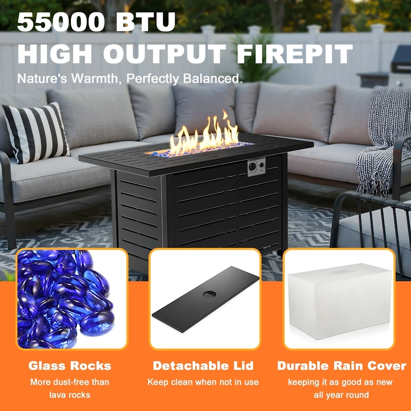 Zafro 43" 2-in-1 Fire Pit Table with Adjustable Flame, 50,000 Btu Smokeless Windproof Propane Heater, Durable Metal Frame, Csa Certified for Pati