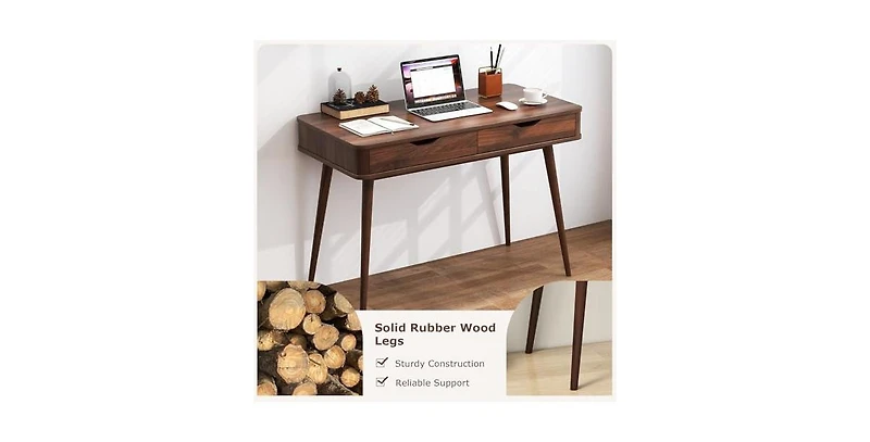 Mecale 43.5 Inch Computer Desk with 2 Drawers for Small Spaces