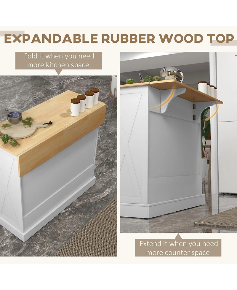 Halifax North America White Kitchen Organizer: Farmhouse Island Cart with Drop Leaf