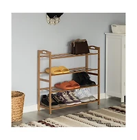 Basicwise Bamboo Storage Shoe Rack, Free Standing Shoe Organizer Storage Rack