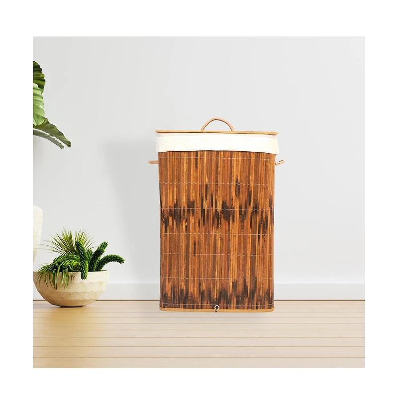 Wickerwise Square Bamboo Collapsible Waterproof Laundry Hamper with Lid and Handles for Organizer, Clothes, Toy Durable Folder Washing Bin for Easy Ca