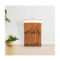 Wickerwise Square Bamboo Collapsible Waterproof Laundry Hamper with Lid and Handles for Organizer, Clothes, Toy Durable Folder Washing Bin for Easy Ca