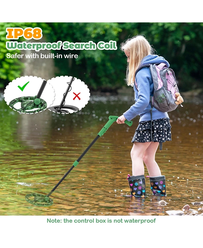 Gymax 24.5''-33.5'' Metal Detector for Kids with Lcd Display IP68 Waterproof