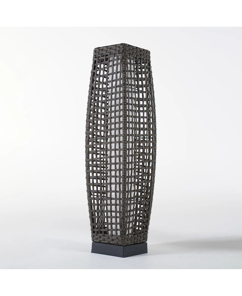Mondawe Waist Drum Rattan Floor Lamp, Square Hollow Woven Design for Indoor/Outdoor Ambiance Lamp