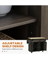 Halifax North America Brown Oak Kitchen Trolley: Rolling Cart with Rubberwood Top & Racks