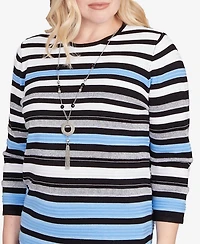 Alfred Dunner Women's Textured Stripe Sweater with Necklace