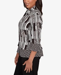 Alfred Dunner Women's Woven Zebra Button Front Top