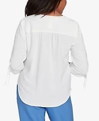 Alfred Dunner Women's Tie Sleeve Crinkle Textured Henley Top