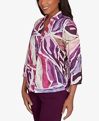 Alfred Dunner Women's Urban Legend Abstract Floral Button Front Top
