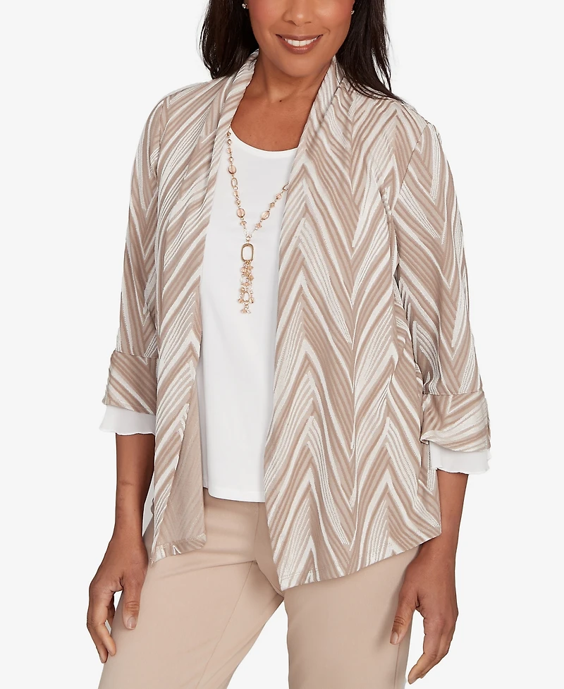 Alfred Dunner Women's Urban Legend Exploded Chevron Two One Top with Necklace