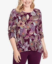 Alfred Dunner Women's Urban Legend Batik Floral Melange Printed Top