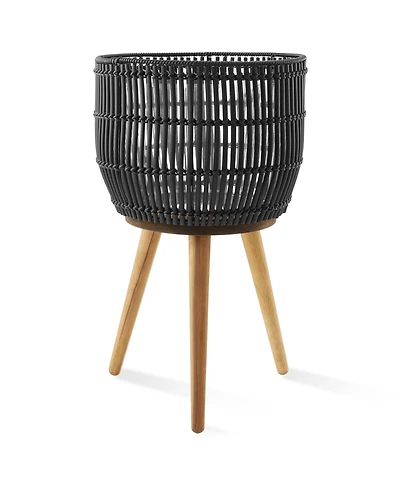 Casafield Floor Planter with Wood Legs Natural, Basket Stand, Large Plant Pot Cover Liner