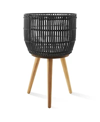 Casafield Floor Planter with Wood Legs Natural, Basket Stand, Large Plant Pot Cover Liner