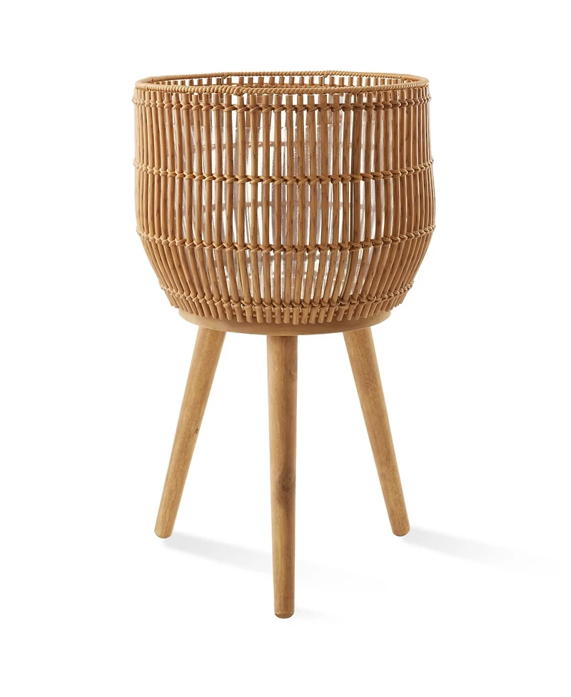 Casafield Floor Planter with Wood Legs in Natural, Planter Basket with Stand, Large Plant Pot Cover with Liner