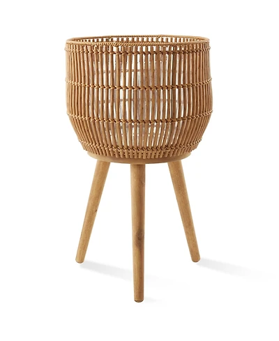 Casafield Floor Planter with Wood Legs in Natural, Planter Basket with Stand, Large Plant Pot Cover with Liner