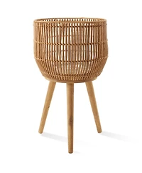 Casafield Floor Planter with Wood Legs in Natural, Planter Basket with Stand, Large Plant Pot Cover with Liner