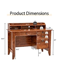 Mecale Vintage Computer Desk with Storage Shelves and 4 Drawers