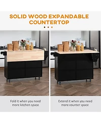Halifax North America Black Culinary Aid: Rolling Kitchen Island with Wood Top & Storage