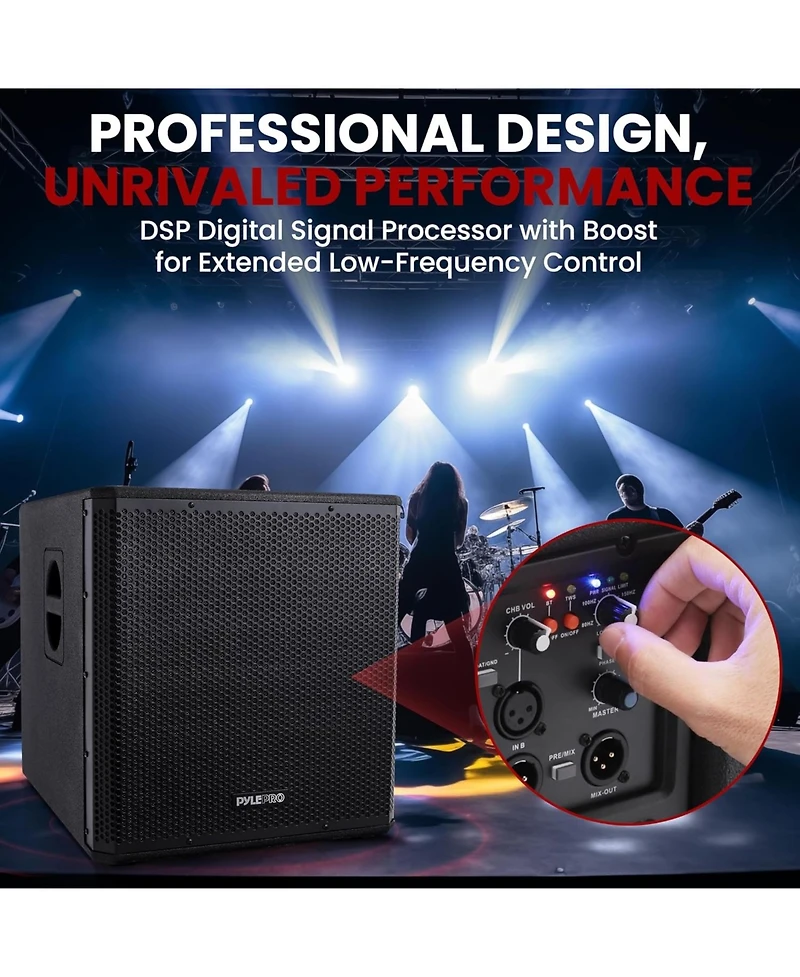 Pyle 15'' 3000W Active Powered Subwoofer Box System with Professional Design