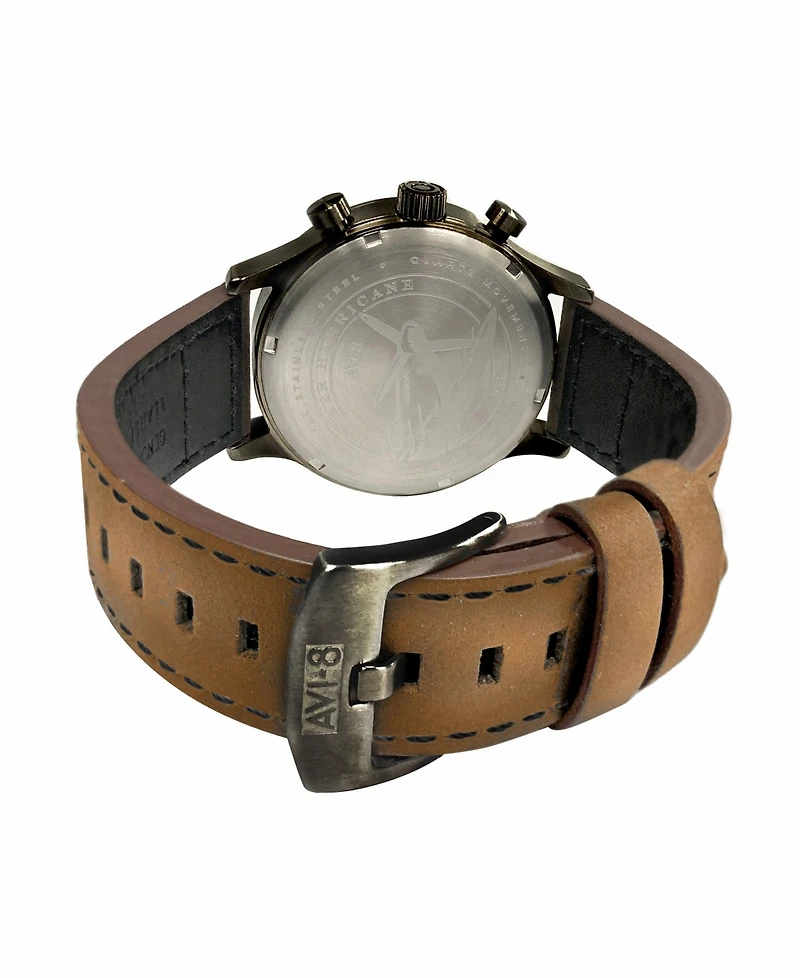 Avi-8 Men's Hawker Hurricane Carey Dual Time Debden Brown Genuine Leather Strap Watch 43mm