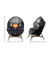 Mondawe Hand-Woven Wicker Oversized Egg Chair,Rust-Resistant Steel Frame & 6.25" Thick Cushion Chair