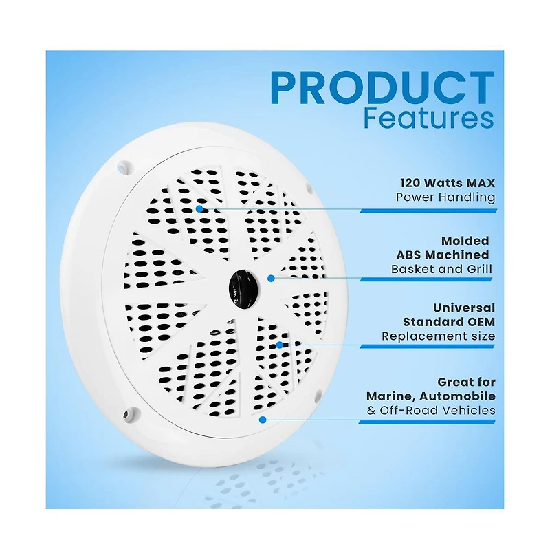 Pyle 120 Watts 6.5'' Dual Cone White Marine Speakers