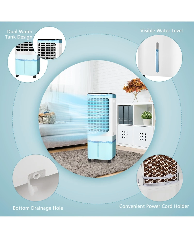 4-in-1 Evaporative Air Cooler with 12L Water Tank and 4 Ice Boxes