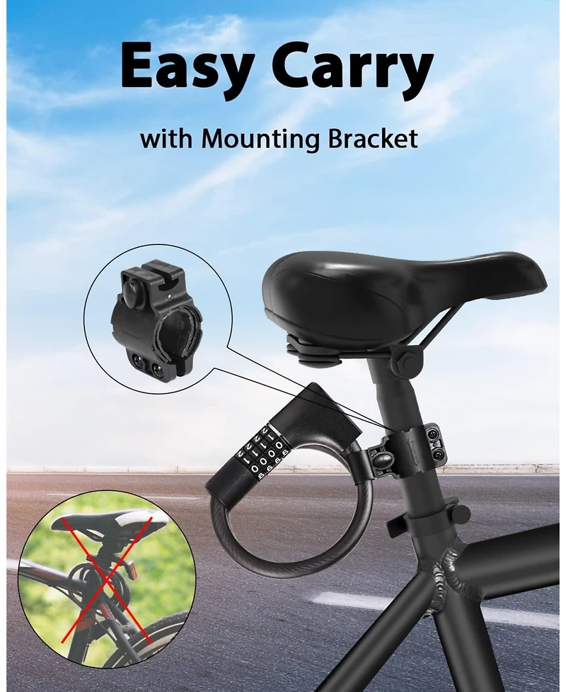 Bike Lock Cable with Combination,High Security 5-Digit Resettable Combination Bicycle Lock Anti-Theft