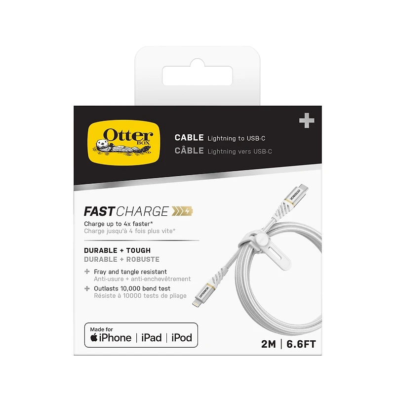 OtterBox Premium Fast Charge Usb C to Apple Lightning Cable 2m-White