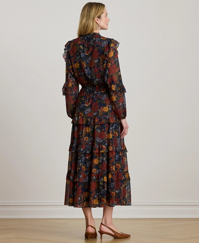 Lauren Ralph Women's Floral Crinkle Georgette Tiered Dress